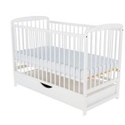 BabyNeeds - Patut din lemn Ola 120x60 cm, cu sertar, Alb + Saltea 12 cm BYNBOOLA12CM02AL