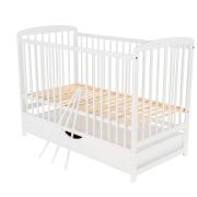 BabyNeeds - Patut din lemn Ola 120x60 cm, cu sertar, Alb + Saltea 12 cm BYNBOOLA12CM02AL
