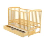 BabyNeeds - Patut din lemn Ola 120x60 cm, cu sertar, Natur + Saltea 12 cm BYNBOOLA12CM02NT
