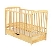 BabyNeeds - Patut din lemn Ola 120x60 cm, cu sertar, Natur + Saltea 12 cm BYNBOOLA12CM02NT
