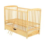 BabyNeeds - Patut din lemn Ola 120x60 cm, cu sertar, Natur + Saltea 12 cm BYNBOOLA12CM02NT