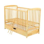 BabyNeeds - Patut din lemn Ola 120x60 cm, cu sertar, Natur + Saltea 12 cm BYNBOOLA12CM02NT