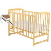 BabyNeeds - Patut din lemn Ola 120x60 cm, Natur + Saltea 12 cm BYNBOOLA12CM01NT