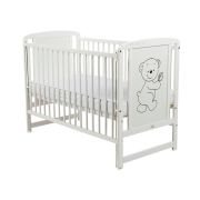 BabyNeeds - Patut din lemn Timmi 120x60 cm, cu laterala culisanta, Alb + Saltea 12 cm BYNBOTIM12CM03AL