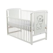 BabyNeeds - Patut din lemn Timmi 120x60 cm, cu laterala culisanta, Alb + Saltea 12 cm BYNBOTIM12CM03AL