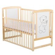 BabyNeeds - Patut din lemn Timmi 120x60 cm, cu laterala culisanta, Natur + Saltea 12 cm BYNBOTIM12CM03NT
