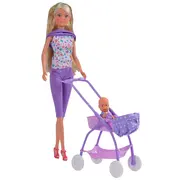 Papusa simba steffi love baby walk 29 cm mov cu carucior si accesorii hubs105733067-mov