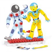 Joc educativ pentru copii Quercetti Play Montessori 0614 Puppets Astronauti cu suruburi si piulite si suport expunere - SOLQ0614