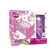 Papusa fetita 33 cm cu pijama roz sau bleu interactiva Globo Bimbo 39484 patut balansoar cu asternuturi si biberon cu olita - SOLGL39484