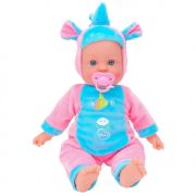 Papusa fetita cu sunete 42 cm Globo Bimbo 39483 cu costum unicorn Roz Bleu si suzeta - SOLGL39483
