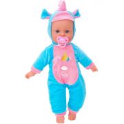 Papusa fetita cu sunete 42 cm Globo Bimbo 39483 cu costum unicorn Roz Bleu si suzeta - SOLGL39483
