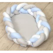 Amy - Baby Nest Si Bumper Impletit, Detasabile, 80 X 50 Cm Alb Gri Blue Pjb63930