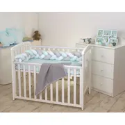 Aparatoare Laterala Pat Bumper Impletit, Cu Inchidere Velcro, Bumbac, Alb - Gri - Mint, 180x21 Cm Pjb63756