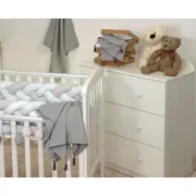 Aparatoare Laterala Pat Bumper Impletit, Cu Inchidere Velcro, Bumbac Alb - Gri - Mint, 340x21 Cm Pjb65647