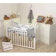 Aparatoare Laterala Pat Bumper Impletit, Cu Inchidere Velcro, Bumbac Alb - Gri - Mint, 340x21 Cm Pjb65647