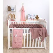 Aparatoare Laterala Pat Bumper Impletit, Cu Inchidere Velcro, Bumbac Tricot Rose, 180x21 Cm Pjb80569