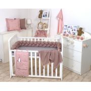 Aparatoare Laterala Pat Bumper Impletit, Cu Inchidere Velcro, Bumbac Tricot Rose, 180x21 Cm Pjb80569