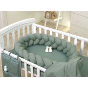 Aparatoare Laterala Pat Bumper Impletit, Cu Inchidere Velcro, Bumbac Tricot Verde Salvia, 180x21 Cm Pjb80571