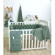 Aparatoare Laterala Pat Bumper Impletit, Cu Inchidere Velcro, Bumbac Tricot Verde Salvia, 180x21 Cm Pjb80571
