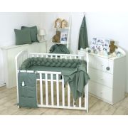 Aparatoare Laterala Pat Bumper Impletit, Cu Inchidere Velcro, Bumbac Tricot Verde Salvia, 180x21 Cm Pjb80571