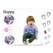 Paturica Milestone plusata cu 2 fete pentru fotografierea bebelusului Long Neck Zebra & Foot Steps, cu 45 Stickere Cadou