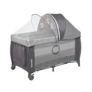 Lionelo - Patut pliant cu doua nivele Sven Plus, 120x60 cm, arcada jucarii, masuta de infasat, vibratii, melodii, Grey Scandi BYNLO-Sven Plus_Grey_Scandi