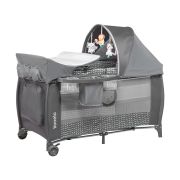 Lionelo - Patut pliant cu doua nivele Sven Plus, 120x60 cm, arcada jucarii, masuta de infasat, vibratii, melodii, Grey Scandi BYNLO-Sven Plus_Grey_Scandi