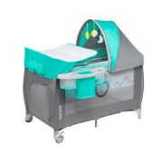 Lionelo - Patut pliant cu doua nivele Sven Plus, 120x60 cm, arcada jucarii, masuta de infasat, vibratii, melodii, Turcoaz/Gri BYNLO-SvenPlus_Tq/Grey