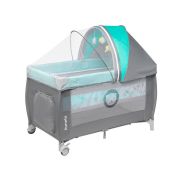 Lionelo - Patut pliant cu doua nivele Sven Plus, 120x60 cm, arcada jucarii, masuta de infasat, vibratii, melodii, Turcoaz/Gri BYNLO-SvenPlus_Tq/Grey