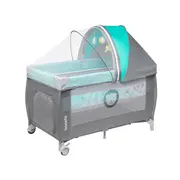 Lionelo - Patut pliant cu doua nivele Sven Plus, 120x60 cm, arcada jucarii, masuta de infasat, vibratii, melodii, Turcoaz/Gri BYNLO-SvenPlus_Tq/Grey