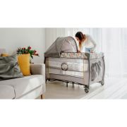 Lionelo - Patut pliant cu doua nivele Sven Plus, 120x60 cm, arcada jucarii, masuta de infasat, vibratii, melodii, Yellow Scandi BYNLO-Sven Plus_Yellow_Scandi