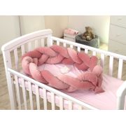 Aparatoare Laterala Pat Bumper Impletit, Cu Inchidere Velcro, Bumbac Velvet Roz, 180x21 Cm Pjb63760