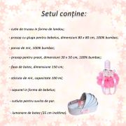 Pachet Trusou de botez tip landou cu lumanare glob si ursuleti decor roz pentru Fete Denikos®158 - NKO1713