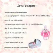 Pachet Trusou de botez tip landou cu lumanare glob si ursuleti decor roz pentru Fete Denikos&reg;158 - NKO1713
