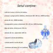 Set trusou botez si lumanare glob cu ursuleti in cutie landou cu decor bleu Baietel Denikos® 155 - NKO1710