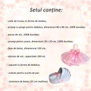 Pachet Trusou botez in landou si lumanare cu rochita si ingeras Denikos® 167 decor roz pentru Fetite - NKO1722
