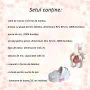Set Trusou botez decor roz pudra pentru Fete si lumanare cu iepuras in cutie landou Denikos® 170 - NKO1725