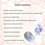 Set Trusou botez in landou cu lumanare cu iepuras si decor bleu pentru Baieti Denikos® 106 - NKO1661