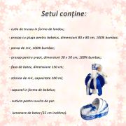 Set Trusou Botez Baieti in landou si lumanare cu iepuras cu decor albastru Denikos® 173 - NKO1728