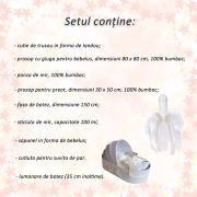 Trusou de botez in landou plus lumanare cu floricele si fundite crem Unisex Denikos® 104 - NKO1659