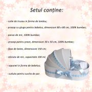 Trusou de botez cu cutie landou si decor cu floricele bleu pentru Baietei Denikos® 132 NKO1687