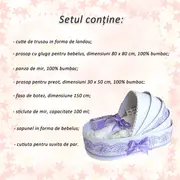 Trusou botez model landou cu decor elegant dantela lila pentru Fetite Denikos&reg; 143 NKO1698