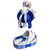 Set Trusou Botez Baieti in landou si lumanare cu iepuras cu decor albastru Denikos® 173 - NKO1728