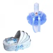 Pachet Trusou botez in landou si lumanare glob ingeras pentru baieti, decor bleu Denikos&reg; 160 - NKO1715