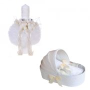 Set Trusou botez in landou si lumanare glob cu ursuleti decor ivoire Unisex Denikos® 157 - NKO1712