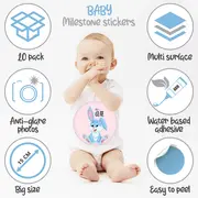 Set Stickere pentru Fotografii copii Funny Animals Baby Milestone Stickers pentru Fetite - 15 cm diametru
