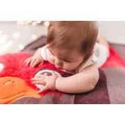 Paturica tricotata din bumbac strut roz cu gri tnabg028