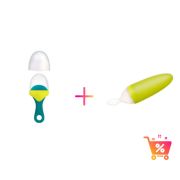 PACHET PROMO - PULP - dispozitiv de hranire din silicon culoare albastru+verde + Lingurita SQUIRT cu rezervor culoare verde - KDC7487635