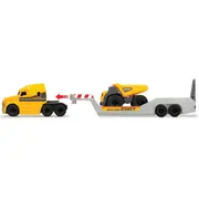 Camion dickie toys mack volvo micro builder cu remorca, buldozer si camion basculant hubs203725005