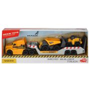 Camion dickie toys mack volvo micro builder cu remorca, buldozer si camion basculant hubs203725005